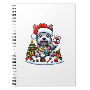 Peace Hand Scottish Terrier Christmas Lights Women Notebook