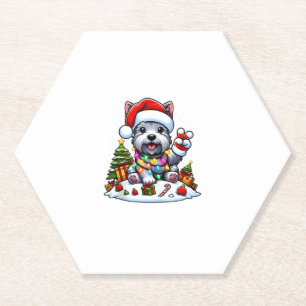 Peace Hand Scottish Terrier Christmas Lights Women Paper Coaster