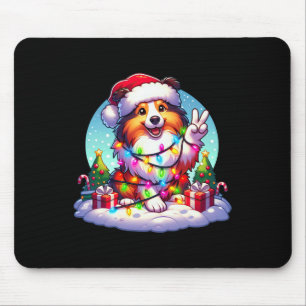 Peace Hand Shetland Sheepdog Christmas Lights Wome Mouse Pad