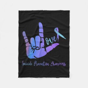 Peace Hand Sign Love Ribbon Suicide Prevention Awa Fleece Blanket