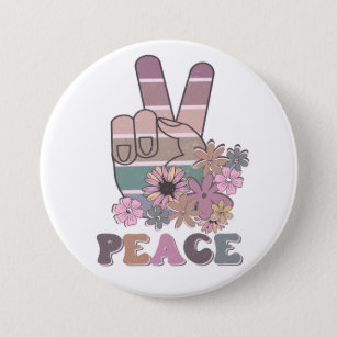 Peace Hand Sign Retro 70s Floral Daisy  7.5 Cm Round Badge