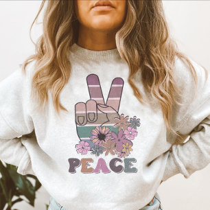 Peace Hand Sign Retro 70s Floral Daisy  Sweatshirt
