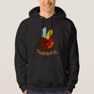 Peace Hand Sign Thankful Turkey Thanksgiving Autum Hoodie