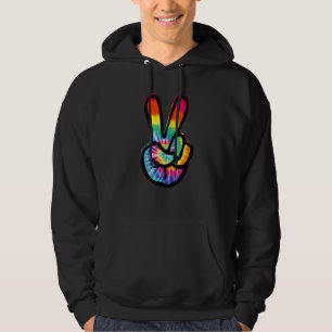 Peace Hand Sign Tie Dye Hippie Costume 60s 70s Hoodie