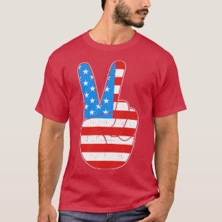 Peace hand sign with USA American  for 4th of July T-Shirt