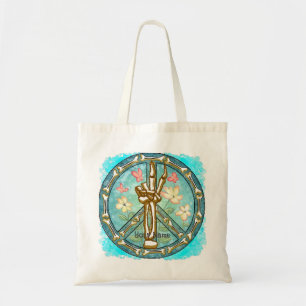 Peace hand Skeleton tote bag
