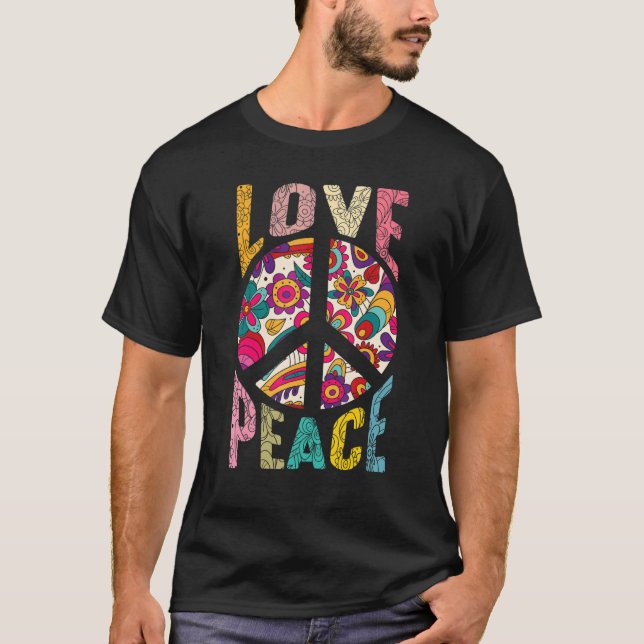 Peace Hand Tie Dye Finger Freedom Hippie Flower Ch T-Shirt (Front)