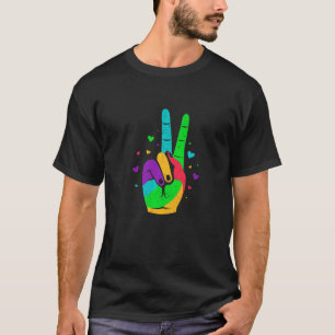 Peace Hand Victroy Sign Hearts Love T-Shirt
