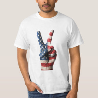 Peace Hand with USA Flag Pattern T-Shirt