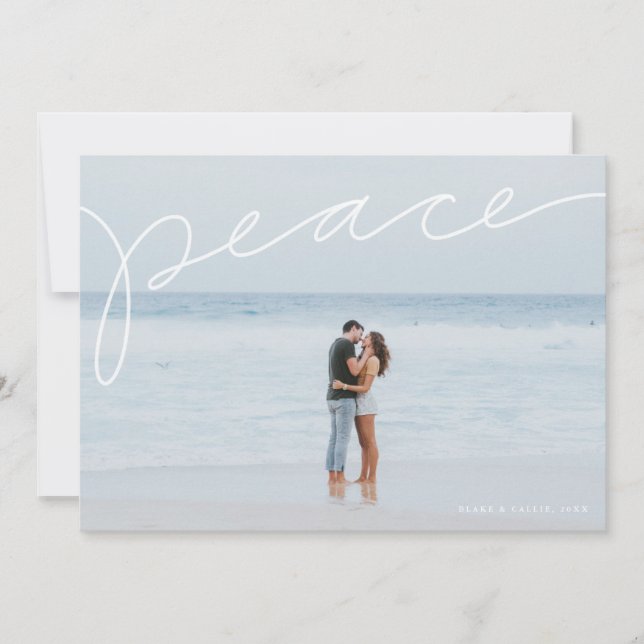 Peace handlettered simple holiday photo card (Front)