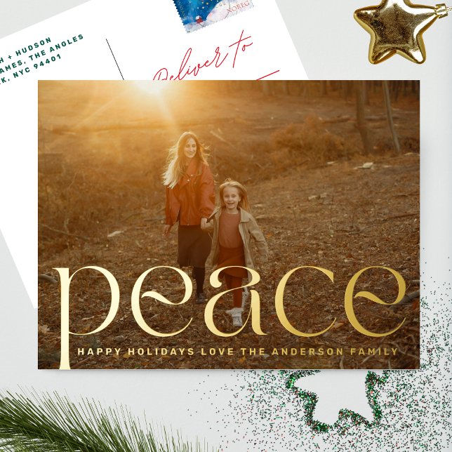 PEACE happy holidays text photo merry christmas Foil Holiday Postcard (Creator Uploaded)
