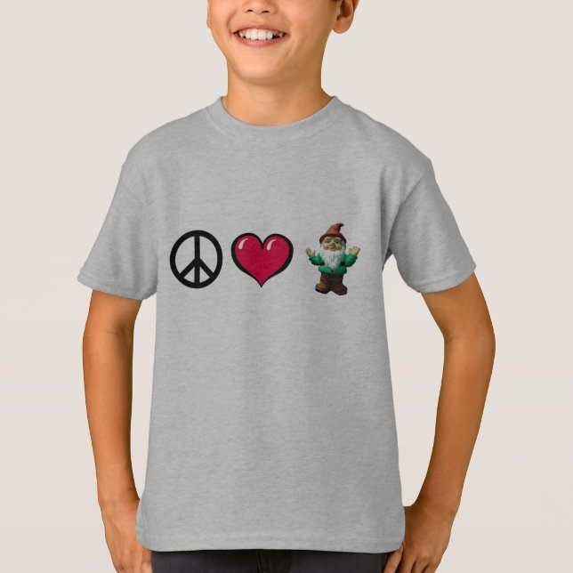 Peace Heart Gnome by FreeWitch Kids T-Shirt (Front)