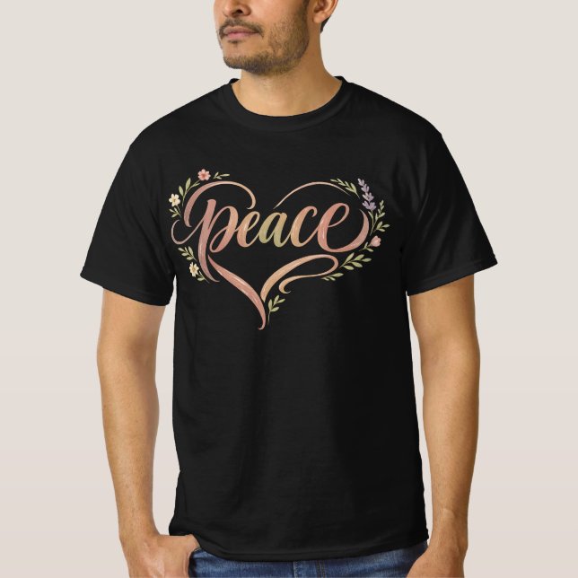 Peace Heart Hand Lettered Boho Tee (Front)
