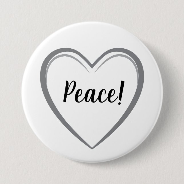 Peace Heart Simple Gray Logo Graphic on White 7.5 Cm Round Badge (Front)