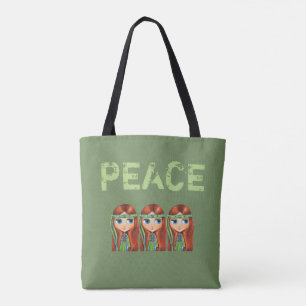 Peace Hippie Girl Chick in Green Headband 1960s Tote Bag