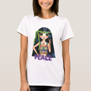 Peace Hippie Girl with Fringed Vest & Headband T-Shirt