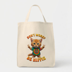 Peace Hippie Happy Boho kitten kitty cat  Tote Bag