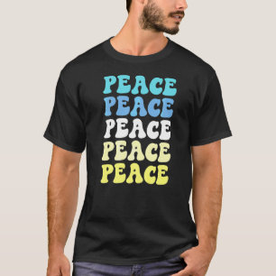 Peace Hippie Lettering Blue Yellow No War Pacifist T-Shirt