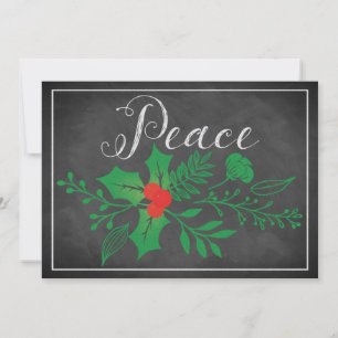 Peace Holiday Card   Faux Chalkboard, Holly