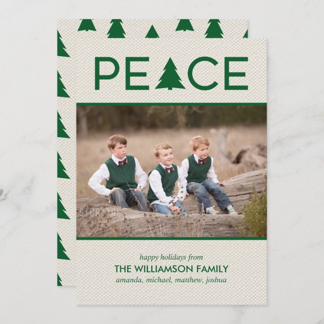 Peace Holiday Tree Custom Photo Beige Green (Front/Back)