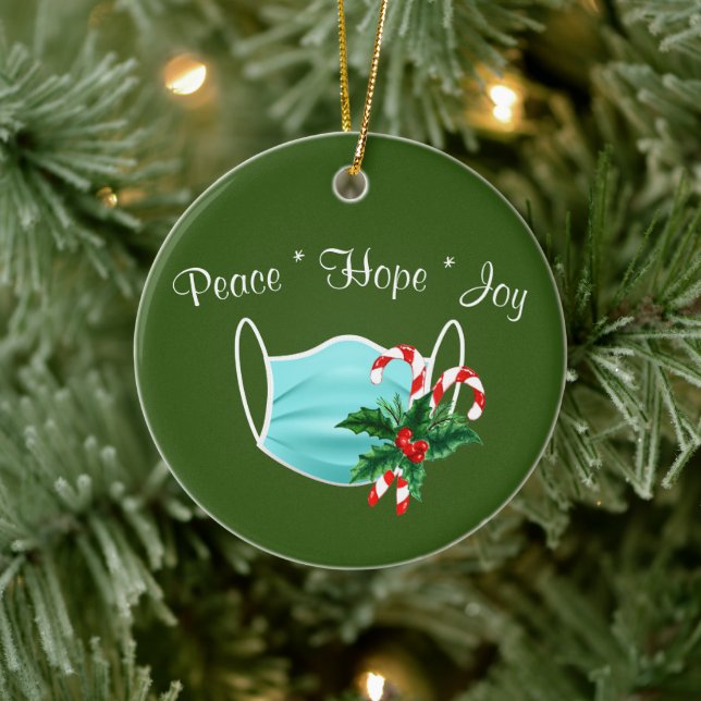 Peace Hope Joy Mask & Candy Canes Ceramic Tree Decoration (Tree)
