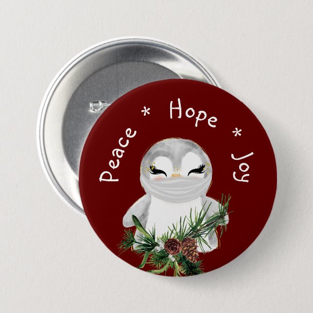 Peace Hope Joy Masked Penguin 7.5 Cm Round Badge (Front & Back)