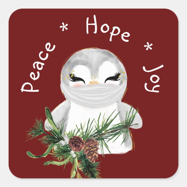 Peace Hope Joy Masked Penguin Square Sticker (Front)