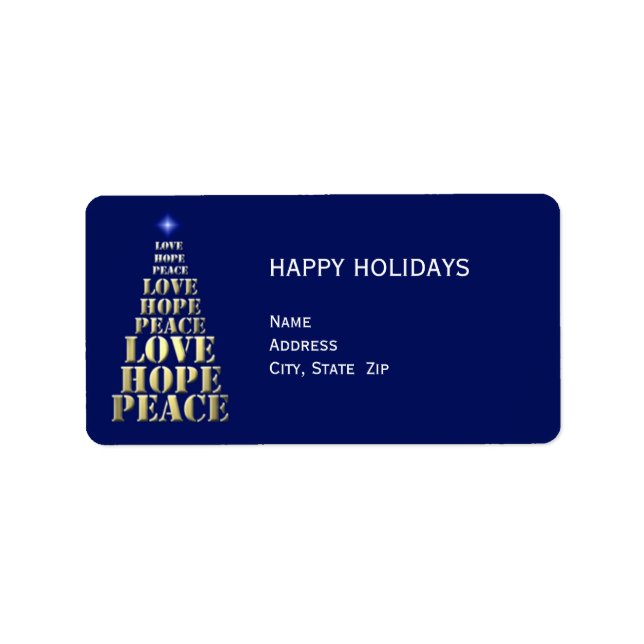 Peace, Hope, Love Christmas Return Address Label (Front)