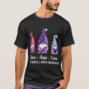Peace Hope Love Gnomes Alzheimer's And Brain Aware T-Shirt