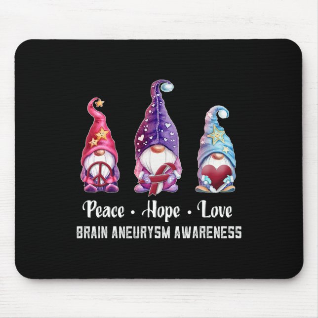 Peace Hope Love Gnomes Brain Aneurysm Awareness  Mouse Pad (Front)