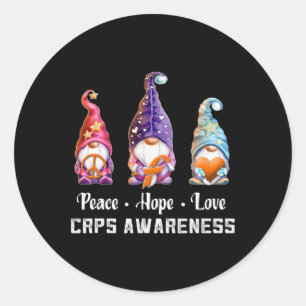 Peace Hope Love Gnomes Crps Awareness  Classic Round Sticker