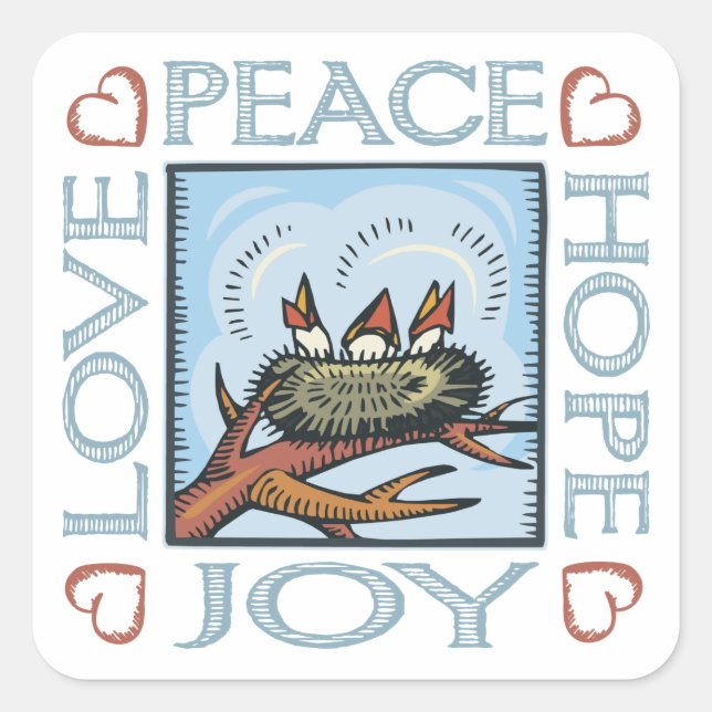 Peace, Hope, Love, Joy Square Sticker (Front)
