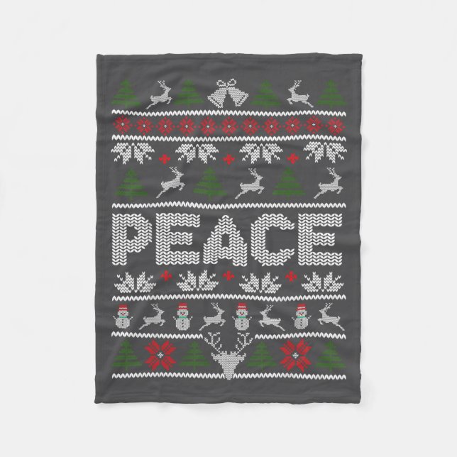 Peace I Come In Peace Couple Matching Ugly Christm Fleece Blanket (Front)