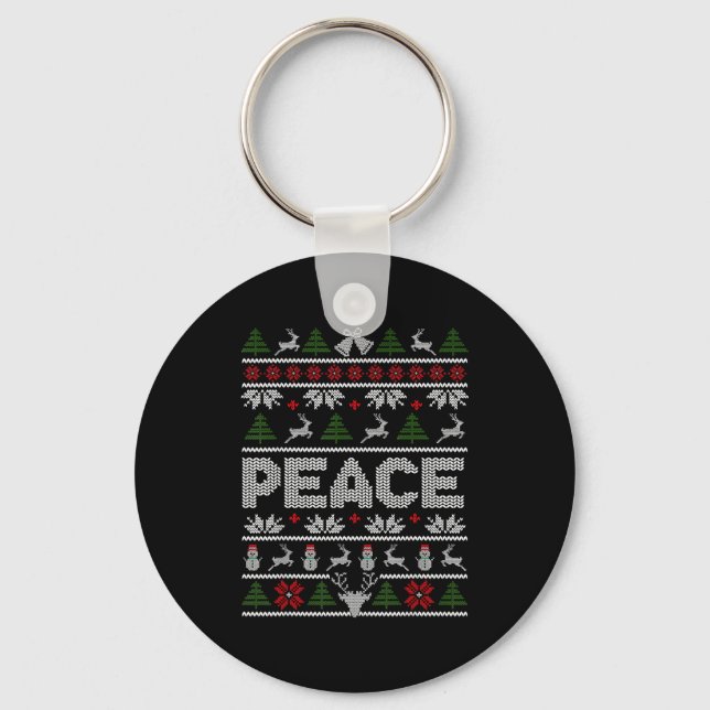 Peace I Come In Peace Couple Matching Ugly Christm Key Ring (Front)