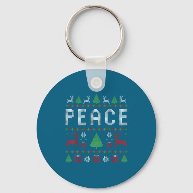 Peace I Come In Peace Couple Matching Ugly Christm Key Ring (Front)