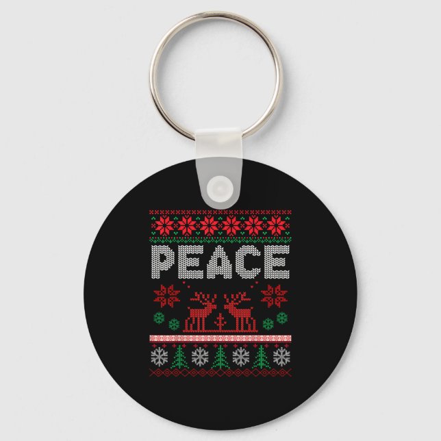 Peace I Come In Peace Couple Matching Ugly Christm Key Ring (Front)