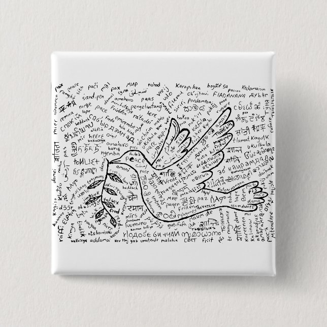 Peace in every language 15 cm square badge (Front)