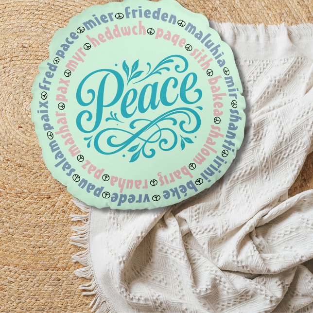 Peace in Every Language Round Cushion (Creator Uploaded)