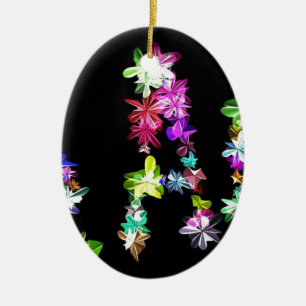 "PEACE" in Flowers Art Print Ceramic Tree Decoration