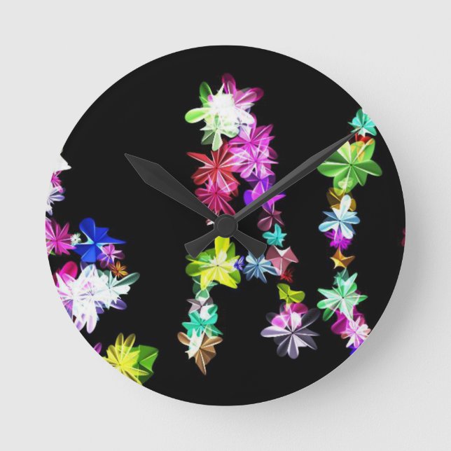 "PEACE" in Flowers Art Print Round Clock (Front)