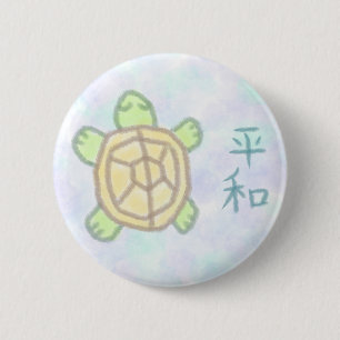 Peace in Japanese with Turtle 6 Cm Round Badge