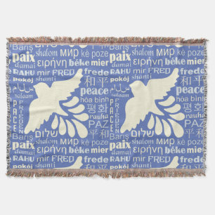 PEACE in languages custom colour throw blank
