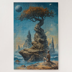 Peace in mind Man sitting at ocean - Fantasy Art Jigsaw Puzzle