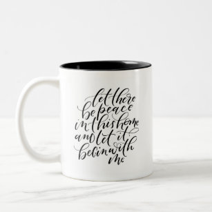 Peace In This Home Hand Lettered Two-Tone Coffee Mug
