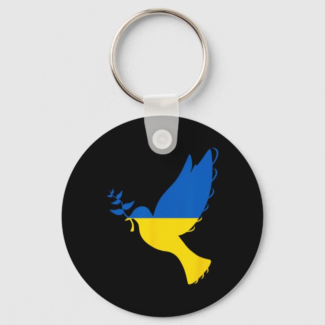 Peace In Ukraine Dove. Stand With Ukraine. Support Key Ring (Front)