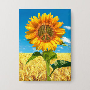 Peace in Ukraine Sunflower Button