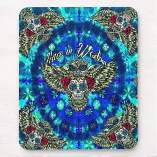 Peace in wisdom tie dye with sugar skull owl art. mouse pad