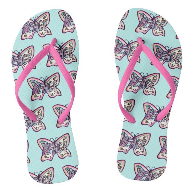 Peace Inspirational Pink Butterfly Sandals (Footbed)