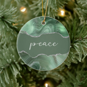 Peace Inspirational Word Sage Silver Agate Ceramic Tree Decoration