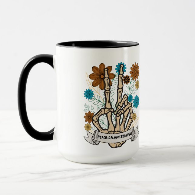 Peace is Always Beautiful I Skeleton Hand Flower  Mug (Left)